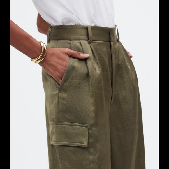 MADEWELL High-Rise Straight Cargo Trousers in Satin Women's Size 10 Olive Green - Picture 5 of 12